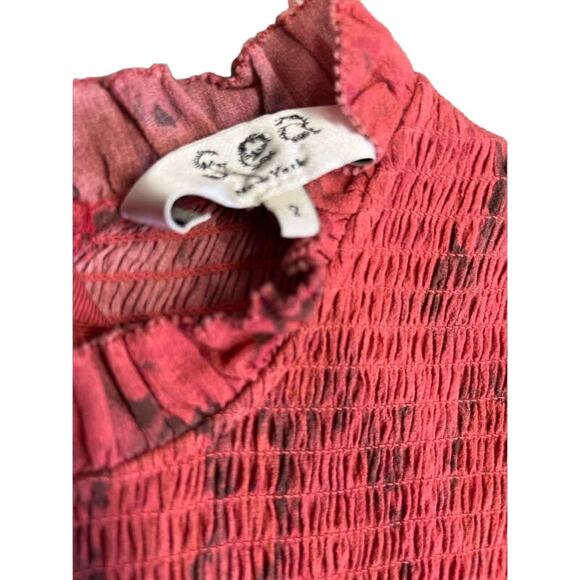 SEA NEW YORK Red Floral Mimi Puffed Ruffle Sleeves Knee-Length Smoked Dress 2 - Picture 3 of 4